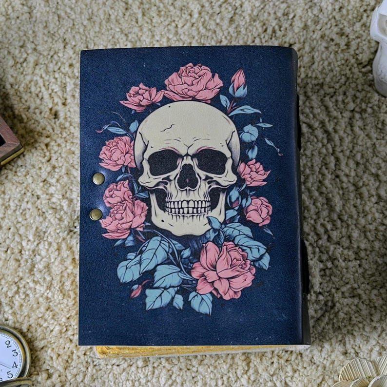 Skull & Roses Leather Journal: Gothic Handmade Diary with Lock