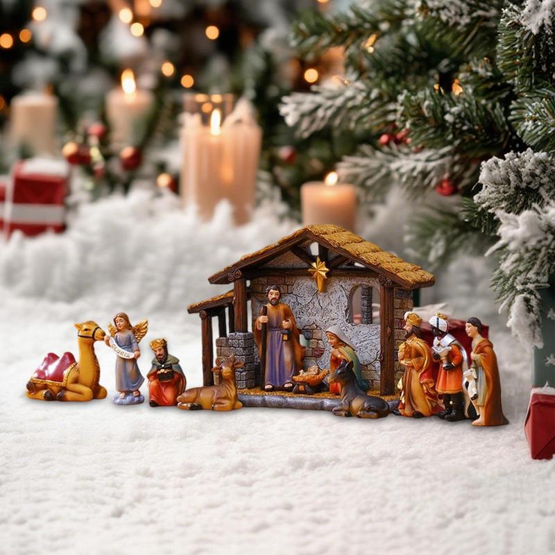 Christmas Nativity Scene Manger Religious Decor Miniature Figurines Home Decor for Patio Office School Living Room