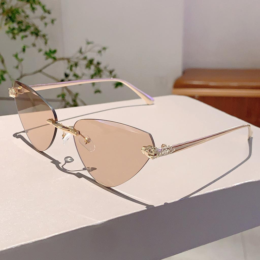 Y2K Vintage Rimless Triangle Cat Eye Sunglasses Women Men Luxury Designer Punk Leopard Head Sun Glasses