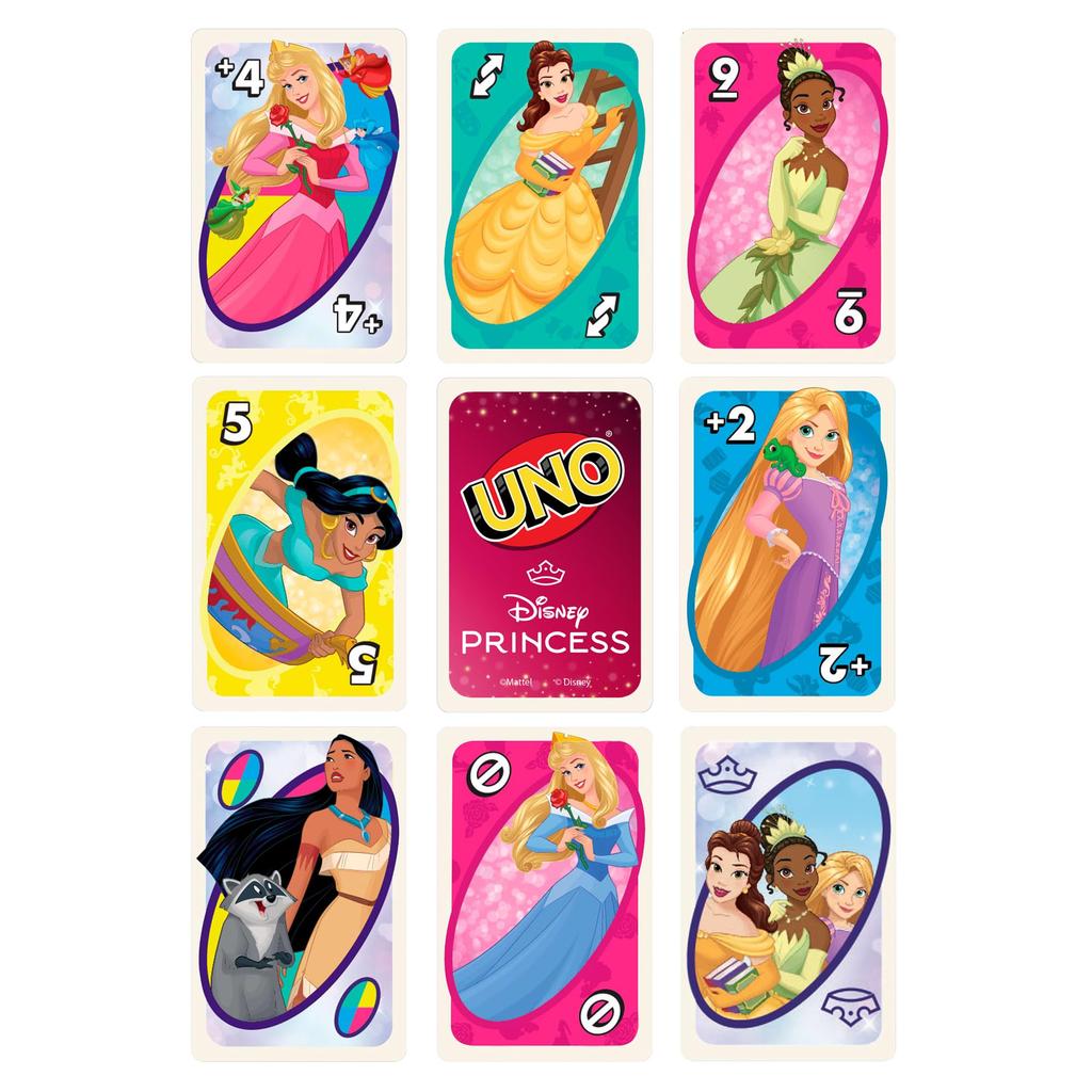 Mattel Game UNO Disney Princess Game Party Supplies Card Game 112 Cards for Players Ages 7 and Up Pink GYY69 2-10