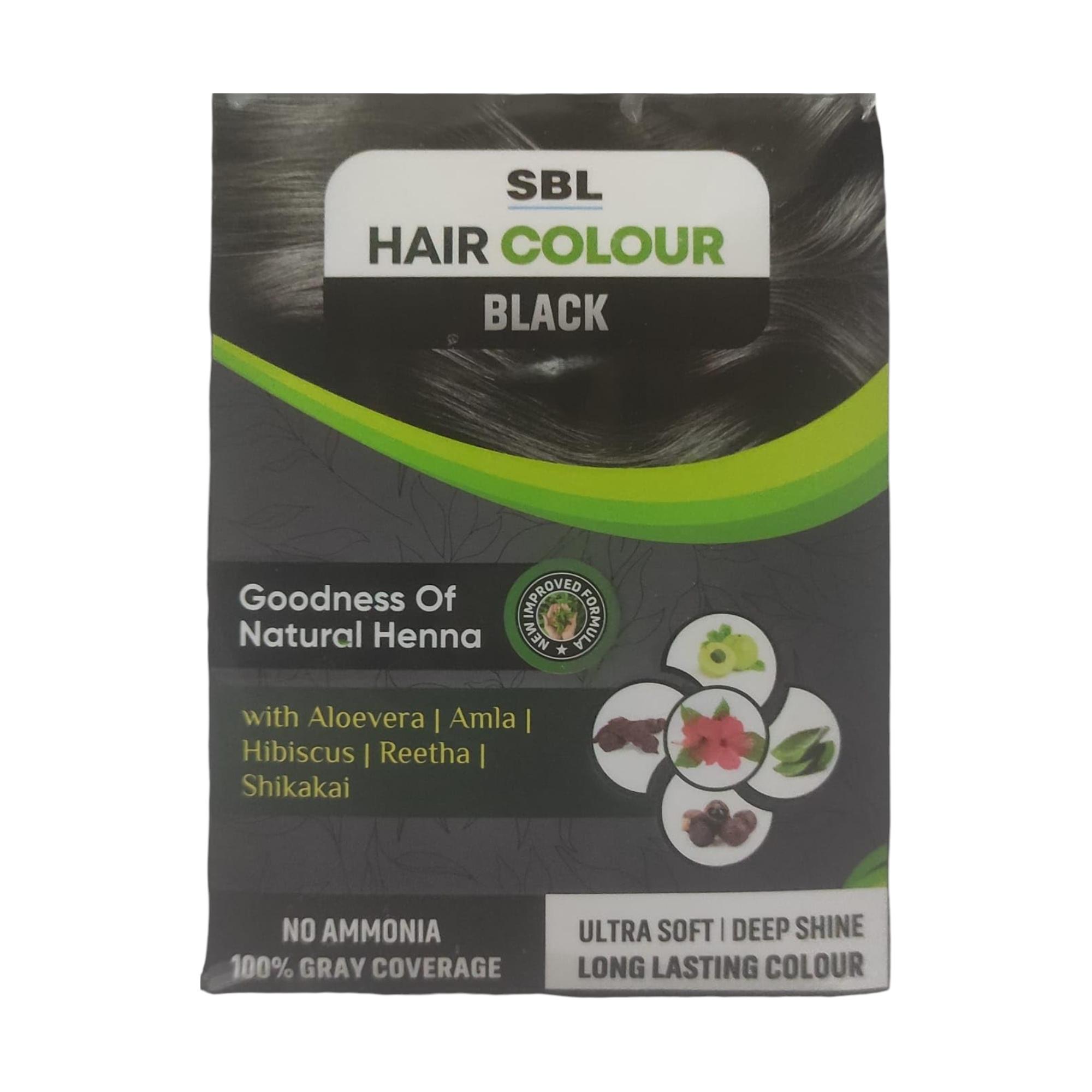 SBL Hair Colour Powder Black 12 Sachets  X Pack Of 1 Natural Looking Color Coverage Easy Application For Smooth Shiny Hair Finish
