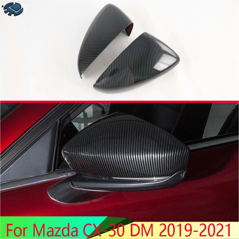 For Mazda CX-30 DM - Carbon Fiber Style Door Side Mirror Cover Trim Rear View Cap Overlay Molding Garnish