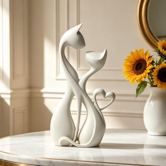 3D Printed Couple Cat Sculpture, Abstract Double Cat Figurine, Minimalist Modern Cat Decoration for Table, Aesthetic Gift for Cat Lovers