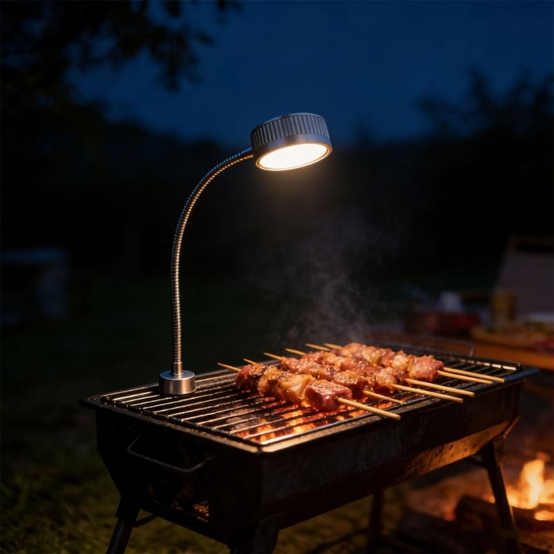 Magnetische wiederaufladbare BBQ-Leuchte mit 7 hellen LEDs, flexiblem Schlauch und 1200mAh Akku für Grillen, Camping und Angeln