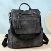 Women's Soft Leather Backpack Large Capacity Student Commuter Schoolbag Tassel Travel Backpack
