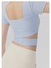 Women's Sexy Square Neck Short Sleeve Yoga Top with Chest Pads - Nude Feel Fitness and Pilates T-Shirt