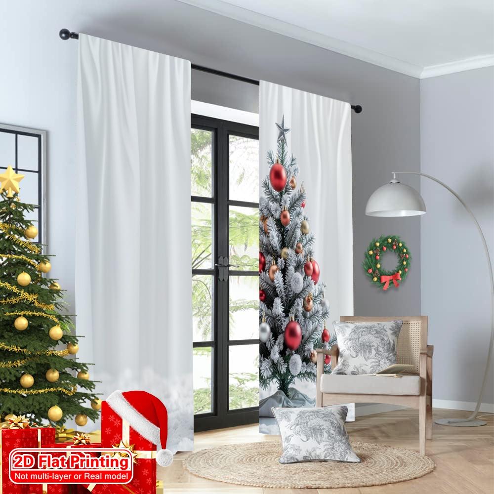 2pcs 2D Flat Printing Merry Christmas Popular Curtains Christmas Tree Star Polyester Without Electricity Party & Holiday Decor