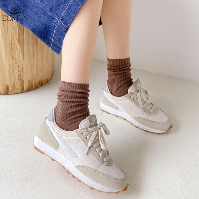 Autumn Winter Red Brown Color Series Women Loose Socks Rib Cotton Fashion Basic Daily Classic Sock Female