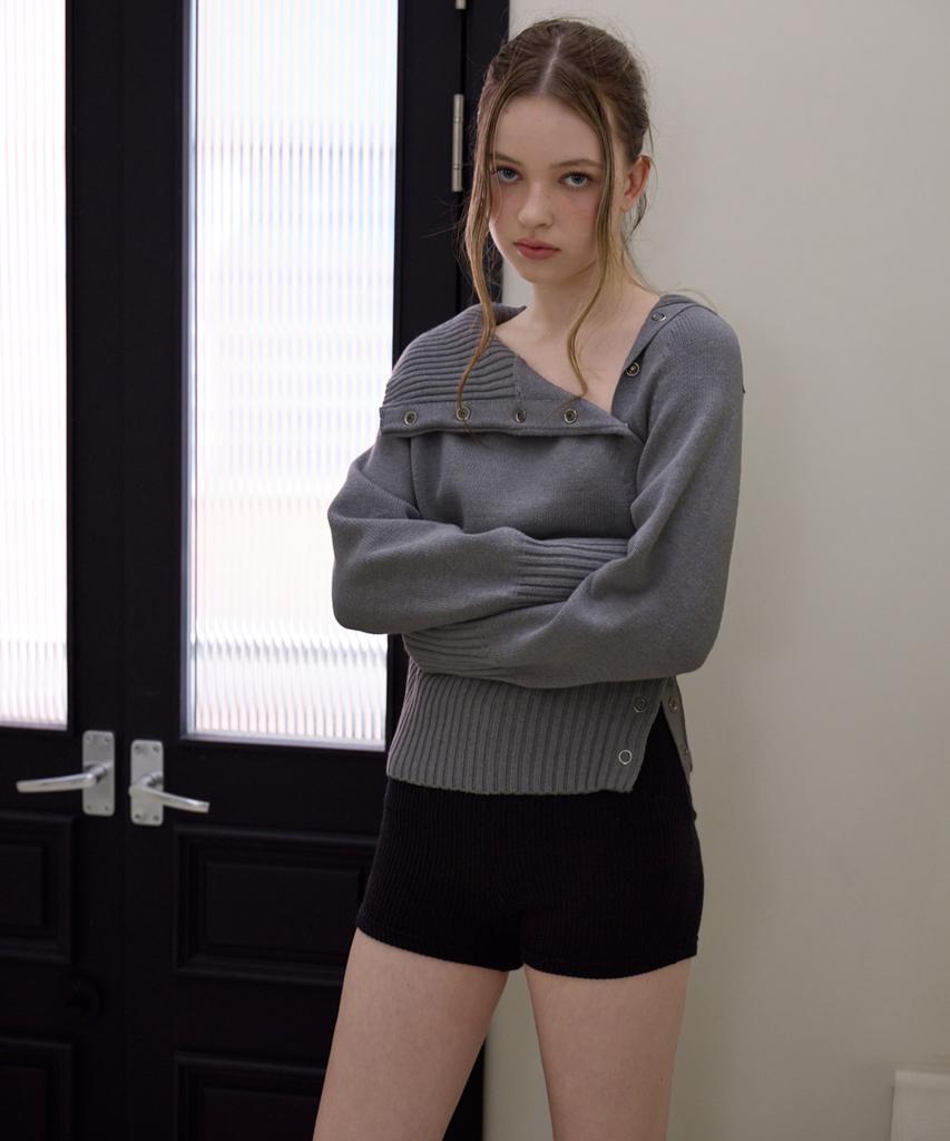 Rosefranz Fold Off Shoulder Knit [Gray]