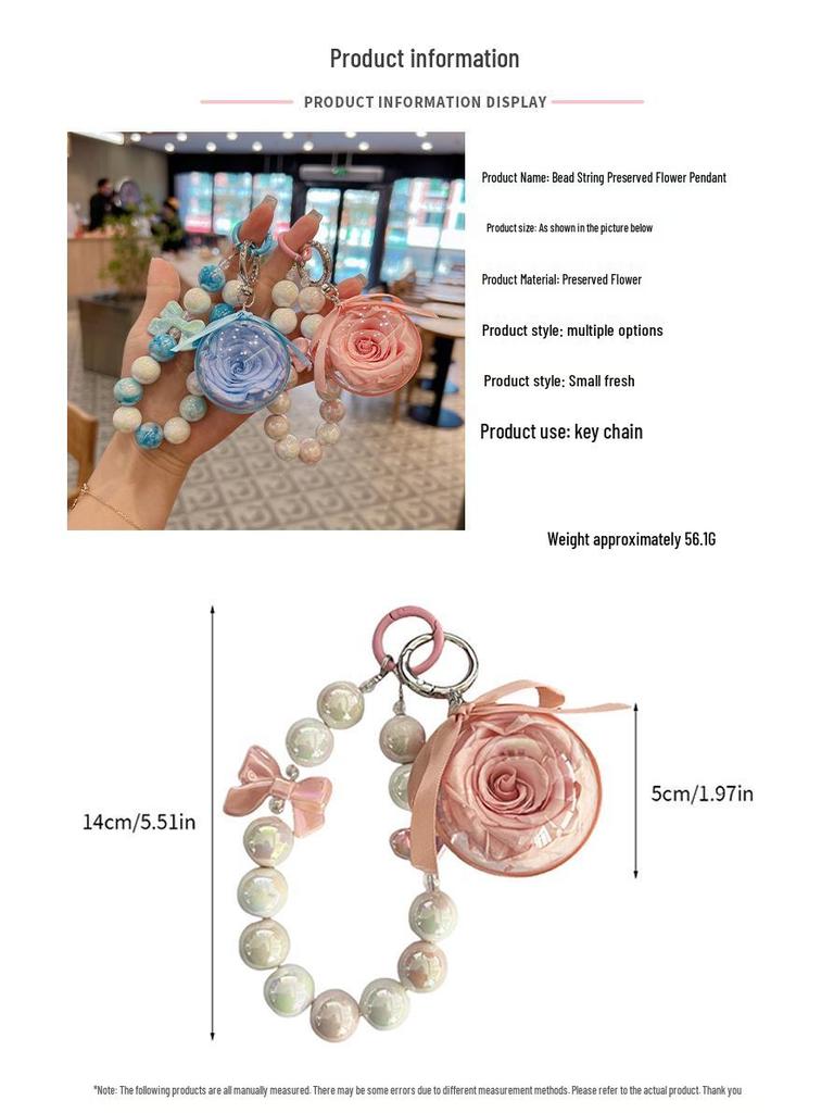 Koreanischer Schlüsselanhänger mit Perlenrose & Taschenanhänger Souvenir