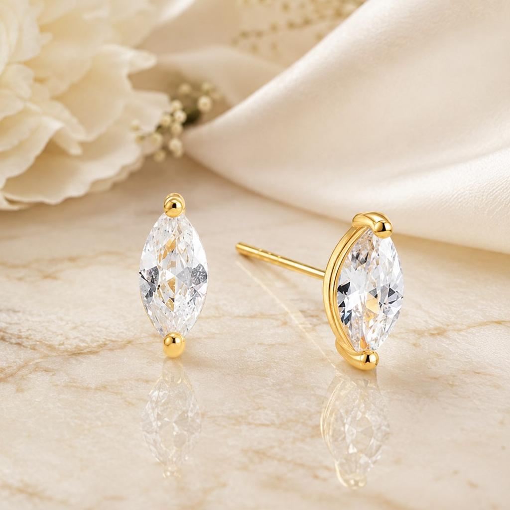 Drop Fringe Earrings, 14K Gold Plated Long Lasting Tarnish Free Marquise Pear Cut CZ Piercing Stud Jewelry Luxury Party Jewelry