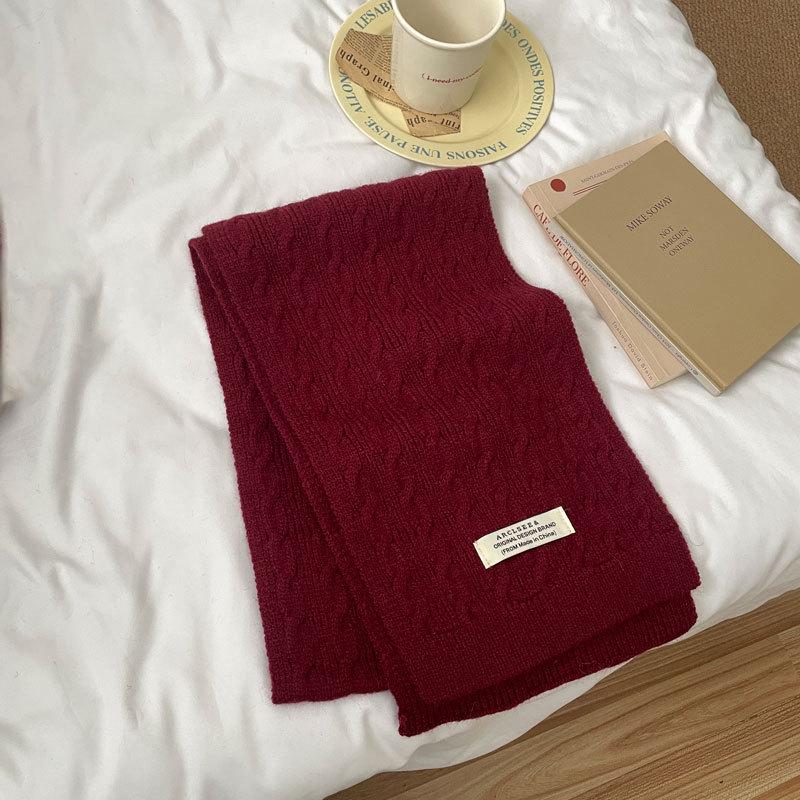 Angola Red Knitted Scarf - Winter Protection, Korean Style, Christmas Shawl for Men & Women