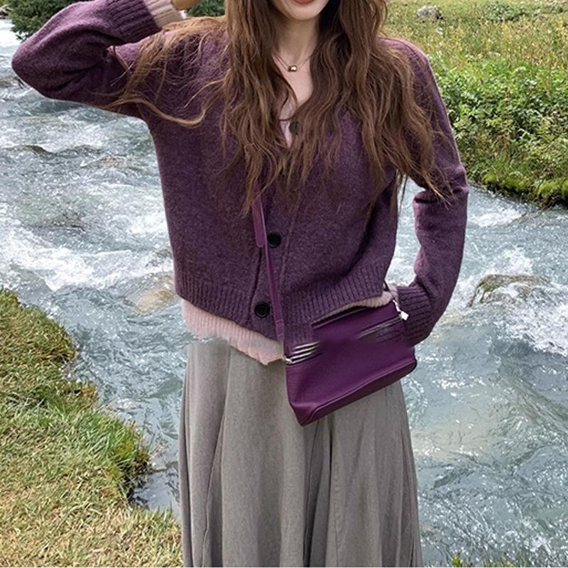 New AutumnWinter Women s Dual-Use Knitted Cardigan - Soft Blended Fabric Color-Blocked Sports Casual Long-Sleeved Sweatshirt S фиолетовый 6349₽