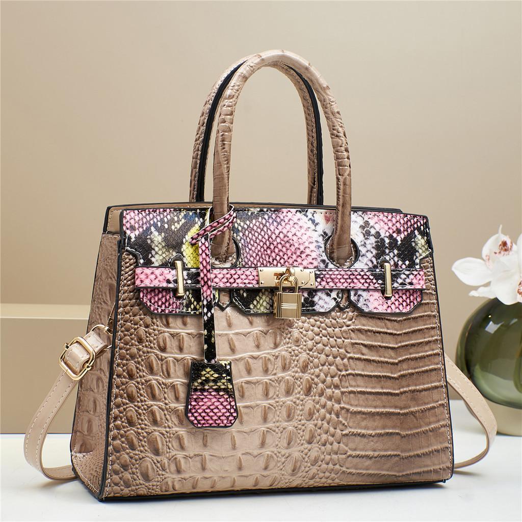 

Модная женская сумка через плечо с блокировкой цвета, золотой пряжкой и текстурой крокодила хаки