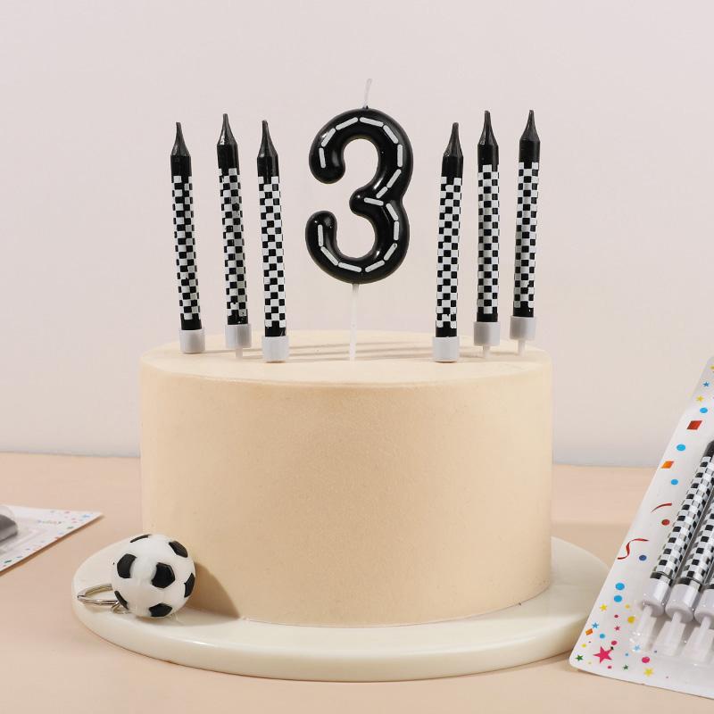 7Pcs Racing Cars Themed Birthday Candles Black White Checkered Number Cake Topper Kids Boys Birthday Party Decoration Supplies