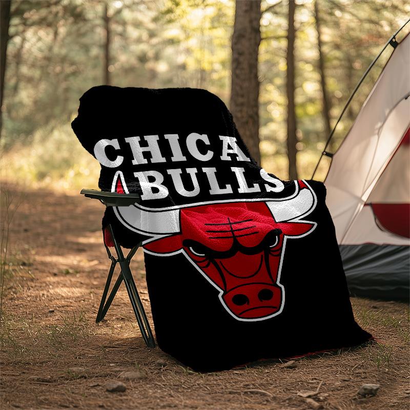 1 szt. Koc tematyczny Chicago Bulls - Nadruk cyfrowy, Poliester, Przytulny na wszystkie pory roku, Idealny na zewnątrz i w podróży
