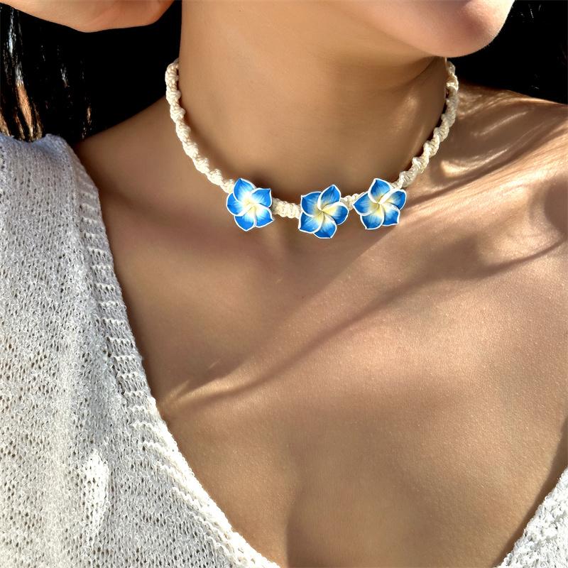 New Bohemian Big Flower Necklace For Women Red Yellow Green Flowers Braided Necklace Girls Beach Party Wedding Charm Jewelry