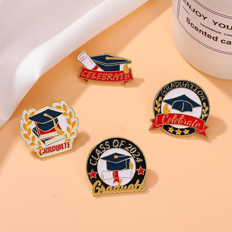 Original Graduation Season Brooch, Scholar Hat, High School Entrance Examination, English Alphabet Schoolbag Decoration, Zinc Dripping Oil