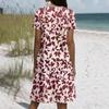 Kurzärmeliges Boho-Kleid für Damen, lässig, lockere Passform, Sommerkleid mit Print, Rundhalsausschnitt, mit Taschen
