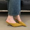 Summer Thin Mid Heels Women Slippers Elegant Pointed Toe Party Dress Mule Slides Shoes