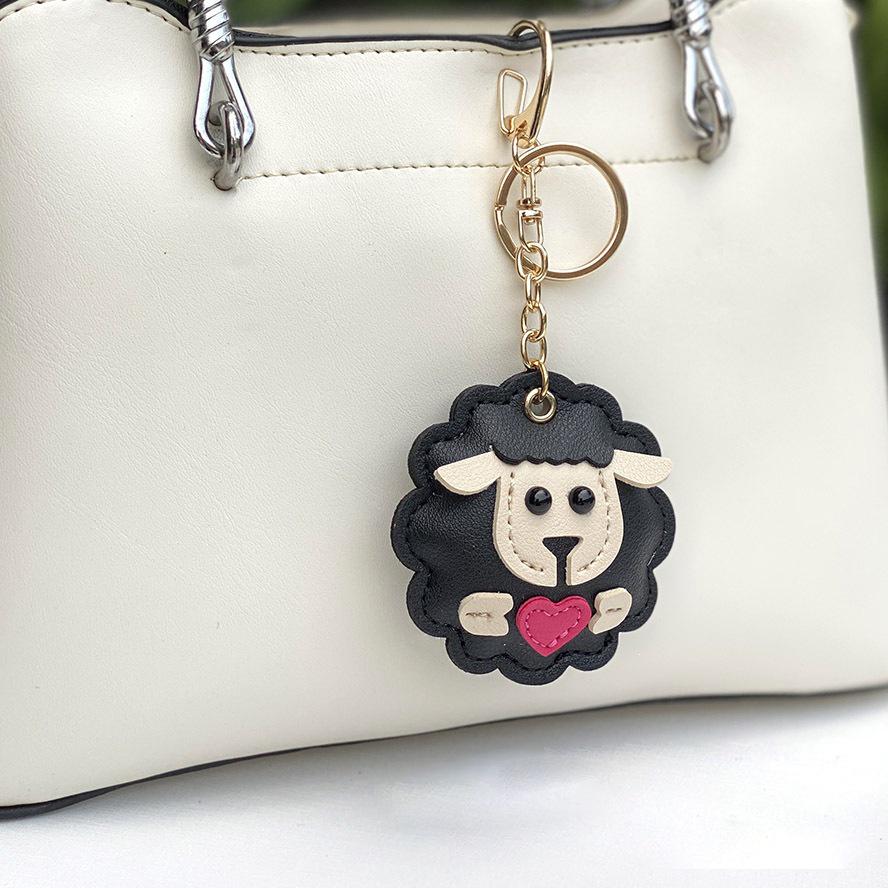 Lamb Keychain Pendant: Multi-Layer Leather Tie Small Ornament PU Bag Charm