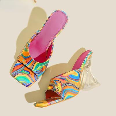 Camouflage Transparent Seltsame High Heels Damen Hausschuhe Sandalen Eckige Zehen Mules Damen Pumps Pantoletten