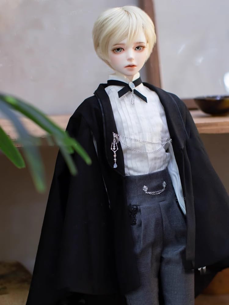 HAMRETHYPPZ BJD Kugelgelenkpuppe Puppe Puppe Dienstmädchen Kugelgelenkpuppe Akademie-Stil Detektiv-Outfit und Körper Nicht Schwarze Jacke Hose Schal 1/4 1/6 1/3