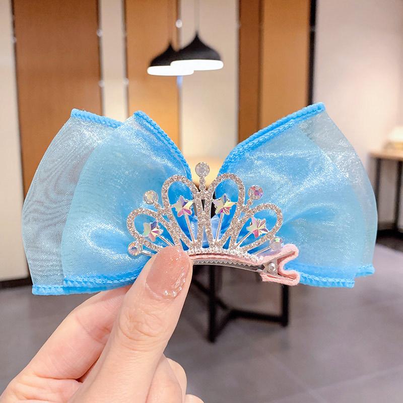Pastel Rainbow Hair Bows Gradient Color Princess Crown Hair Clips Bowknot Hairpins For Kids Korean Style Hair Accessories