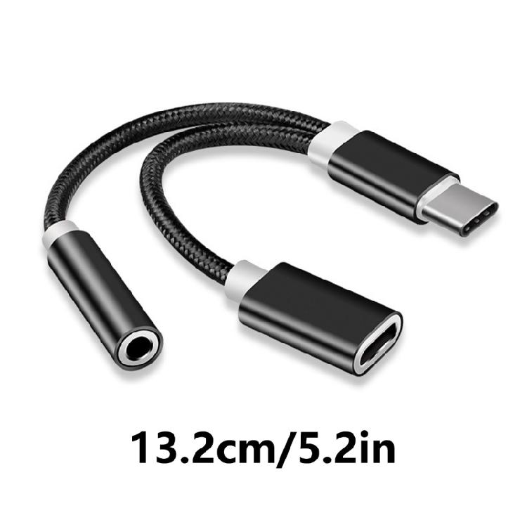 Adaptador de Fone de Ouvido e Carregamento USB C Tipo C para Adaptador de Fone de Ouvido e Carregador 3,5mm Dongle de Carregamento Rápido Cabo 132mm