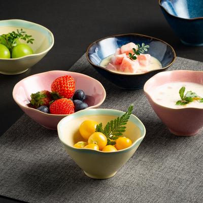 Japanese Petal Ceramic Bowl Sugar Water Bowl Restaurant Dessert Bowl Household Breakfast Bowl Specialty Snack Bowl Dipping Sauce Bowl
