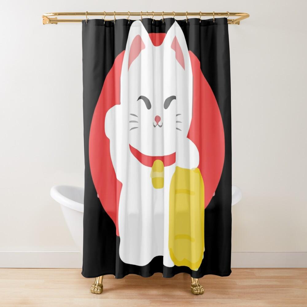 

Занавеска для душа Манеки, Японский счастливый кот Манеки Неко Золотая монета Декор для ванной комнаты, Полиэстеровая ткань Занавески для душа с крючками W90xH180cm