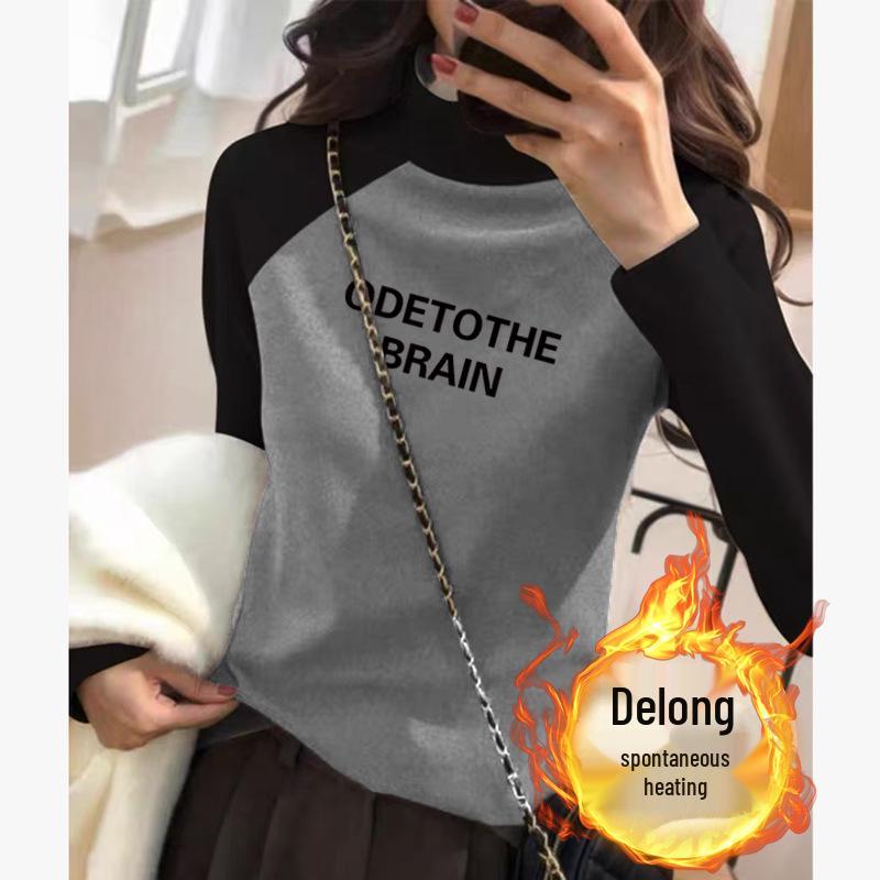 

Женская приталенная бархатная футболка реглан с цветными блоками и воротником-стойкой 3XL (145-160 jin)