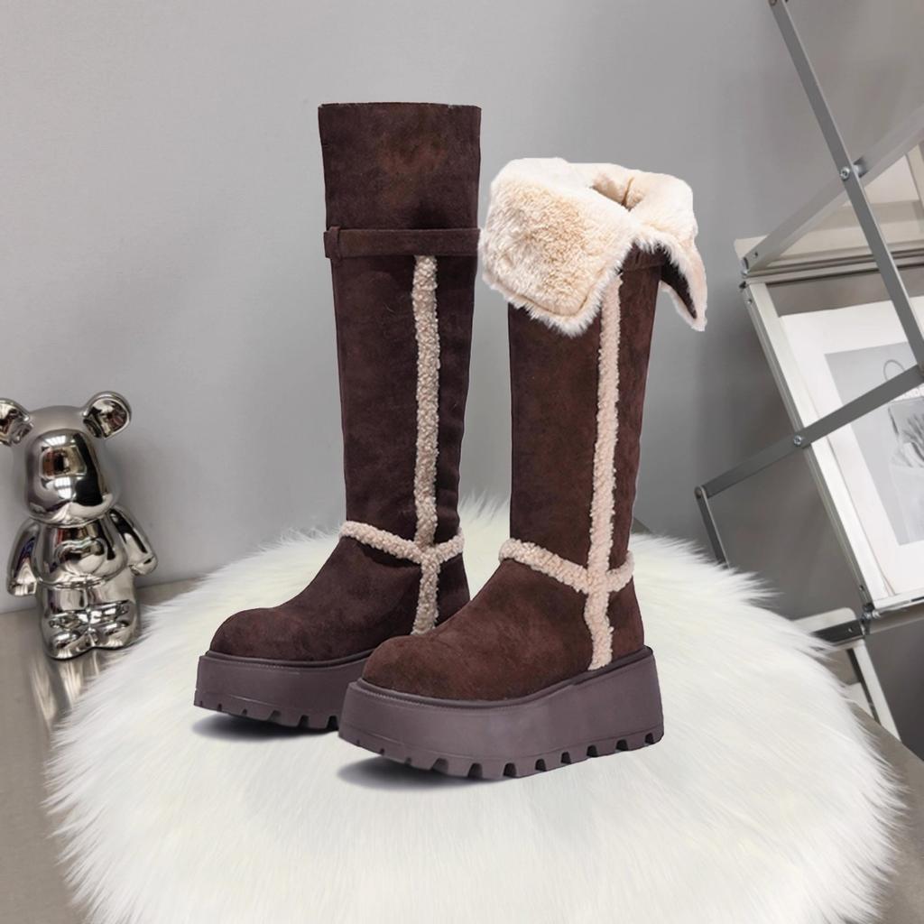 Versatile but knee snow boots women's winter new velvet women's boots two wear thick-soled heightening warm high boots