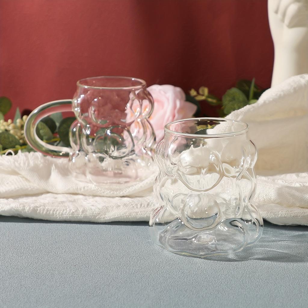 1PC - Irregular High Appearance Grape Shaped Glass Cup with Handle Circle Cup Glass Milk Coffee Cup Juice Beverage Cup