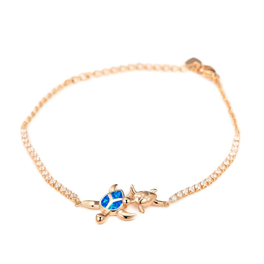 Rose Gold Two Turtles Set with Diamonds Male Shrimp Button Womens Personalized and Versatile Bracelet