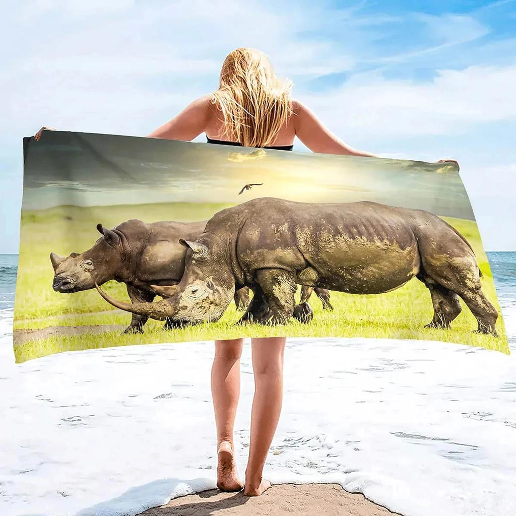 Asciugamano da Spiaggia Rinoceronte Carino Asciugamano da Bagno con Stampa Animale Selvatico per Spa Viaggio Yoga Sport Campeggio Escursionismo Microfibra Asciugatura Rapida Copricostume