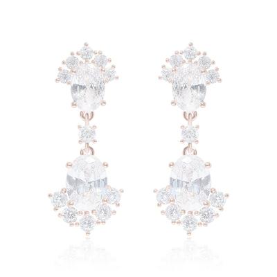 [14K Gold Pin] Gold Diana Crystal Drop Earrings Ea3050