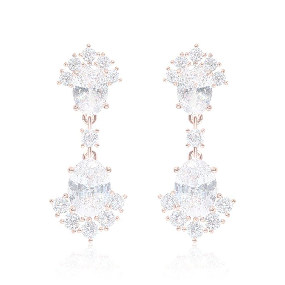[14K Gold Pin] Gold Diana Crystal Drop Earrings Ea3050