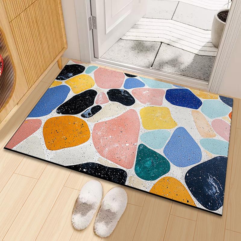 

Граффити Цветовой блок Грязеотталкивающий Износостойкий Дверной коврик Входная дверь Утолщенный Шелковый Коврик для пола Можно Разрезать На Входной Домашний Коврик для пола 40 * 60CM silk ring