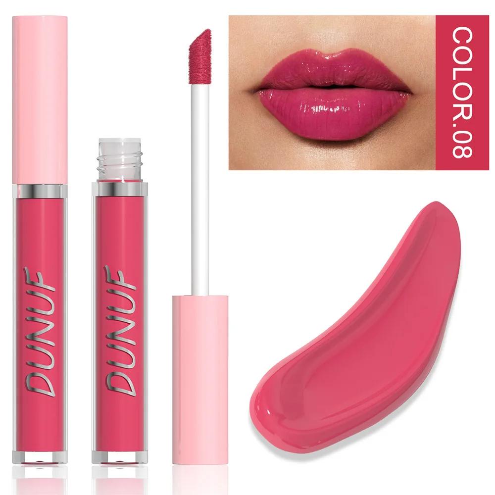 DUNUF Water Light Lip Glaze Mirror Glass Nude Pink Brown 16 Colors Highly Pigmented Lip Gloss Hydrating Sexy Red Lipstick Makeup