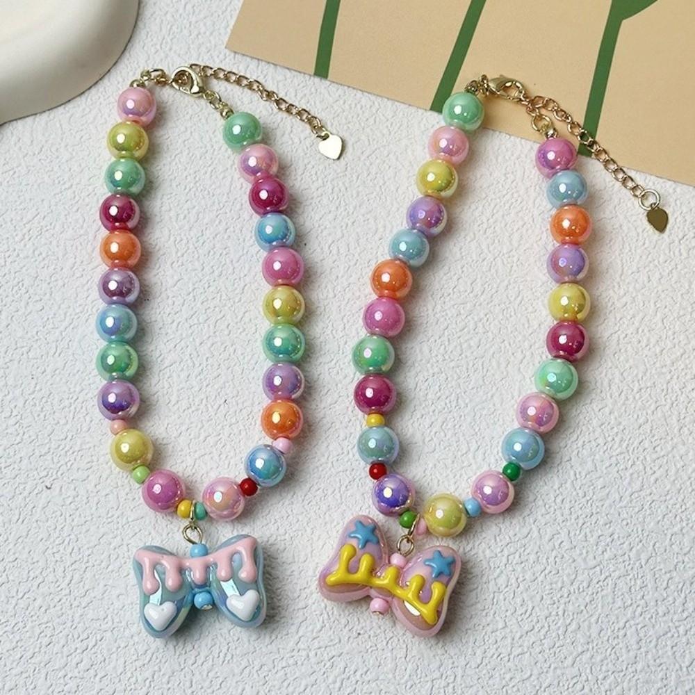 Adjustable Rainbow Beaded Pet Necklace Colorful Dog Cat Pet Collar  Pet Costume Accessories