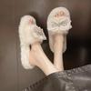 Aphixta 2025 Novo Doce Quente Inverno Chinelos Peludos Mulher Chinelos de Interior Sapatos Cristal Nó de Borboleta Dec Salto Baixo Cabelo Slides