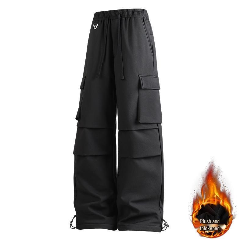 Korean Style Unisex Wide-Leg Casual Velvet Work Pants 3XL