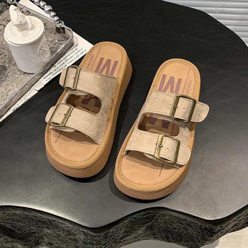 Fashion New Women Slippers Fashion Retro Sandals Outer Hollow Buckle Roman Slippers Anti-slip 2025 Breathable Women Shoes Slides Women