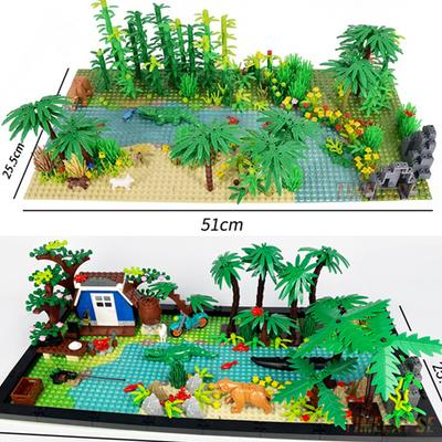 NOVO Animal da Floresta Tropical Crocodilos Urso Selva Árvore Acessórios Cena Rios Stands Blocos de Construção Conjuntos Modelo Tijolos