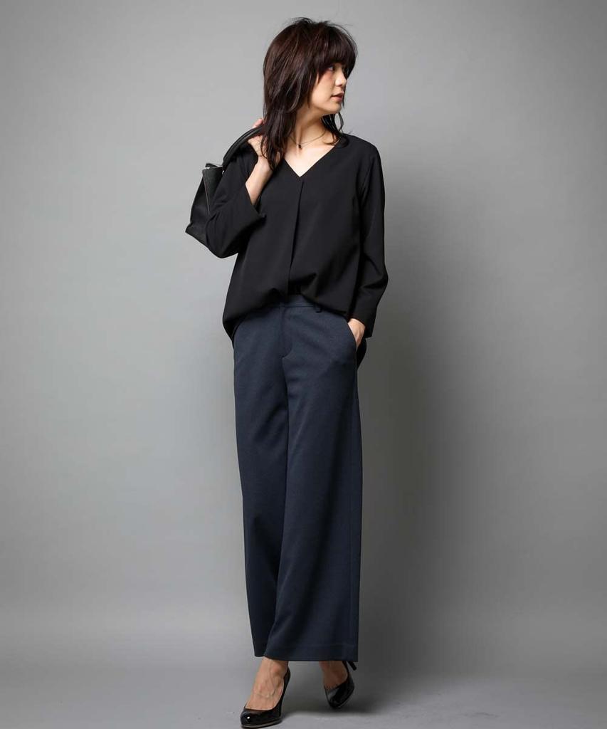 Pantsuit Pantsuit Jacket Kanoko Jersey Grayish Navy L [Nissen] Women's Suit Semi-wide (Collarless + Pants) (SOBODY Series) (New Size)