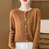 Pull de base pour femme Printemps Automne Cardigan ajouré Tricot Femme Col rond Haut décontracté doux