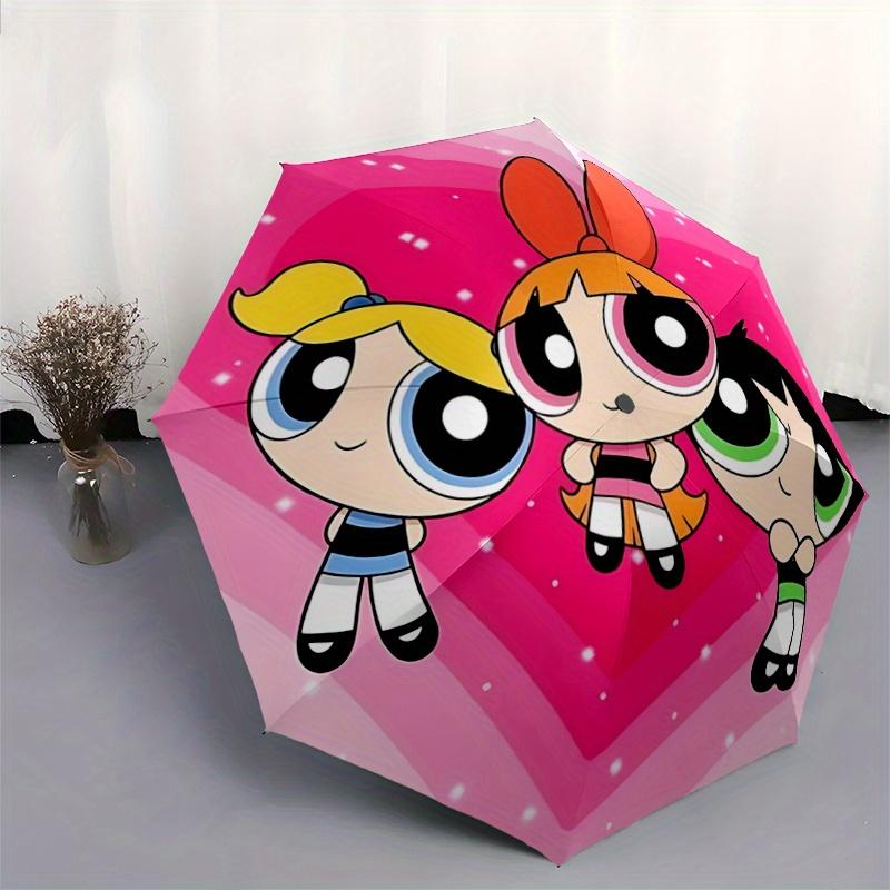 1pc Powerpuff Girls Automatic Opening Umbrella - Portable 3-Fold Design, 8-Rib Outdoor Umbrella, Ideal Gift for Fans, Travelers, Daily Use, Perfe