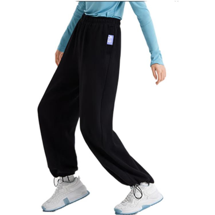 Li Ning Sports Fashion Series Solid Color Fleece Loose Fit Jogger Pants Women Bottoms Black AKLRF66-1