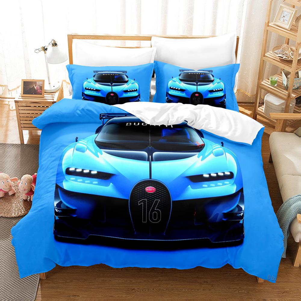 Bed Three-Piece Set Cool Sports Car Racing Series Polished Cloth Home Textile Quilt Cover Pillowcase Bed Sheet Bedding
